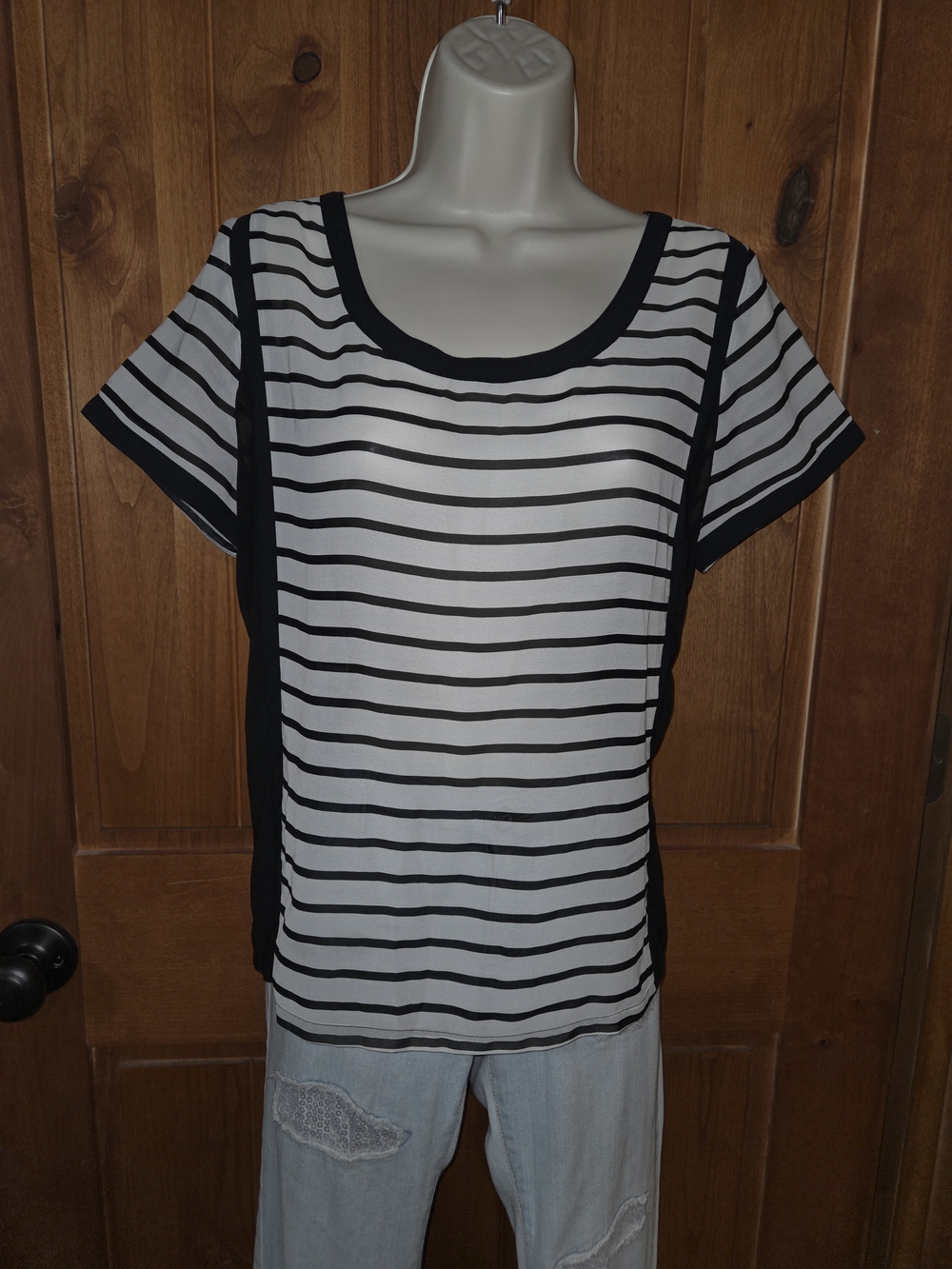 American Eagle Outfitters Black and White Striped Short Sleeve Top